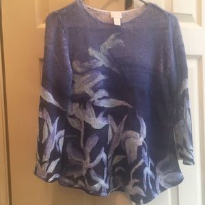 Blue floral open weave Chico’s sweater